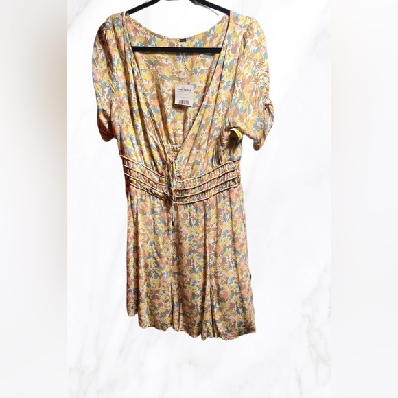 NWT Free  people “lily combo” deep V neck floral bohemian flared dress 12 - Picture 2 of 6